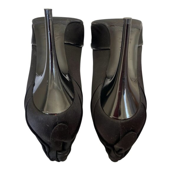 Sergio Rossi Black Satin Peep Toe Pumps Knot Bow High Stiletto Heel EU 39.5 US 9 - Picture 3 of 9